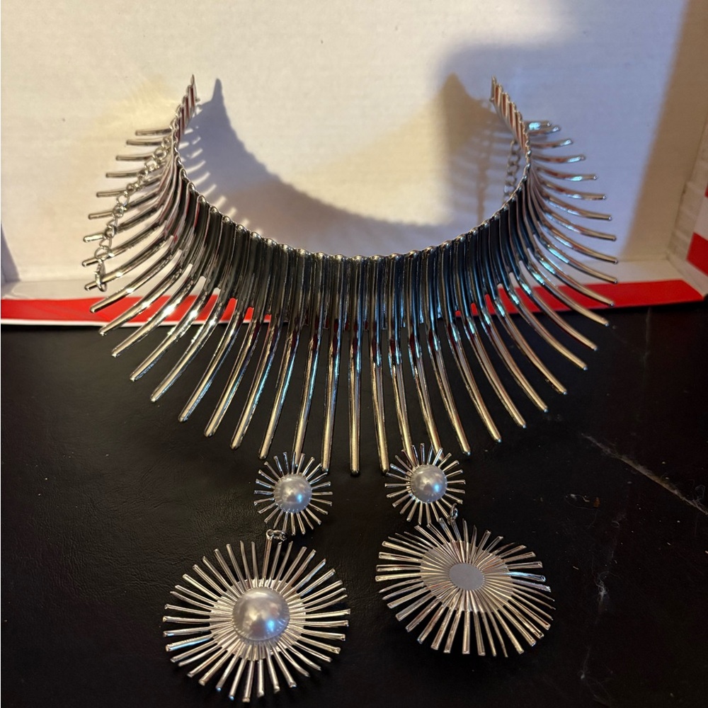 Silver Statement Necklace and Earring Set